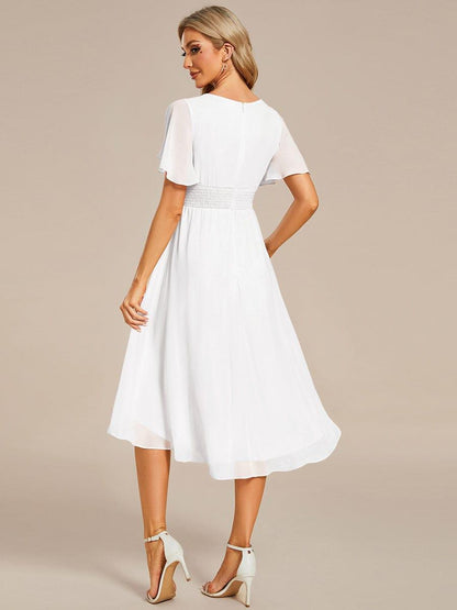 Chiffon Flowy Round Neckline A-Line Knee Length Wedding Guest Dress