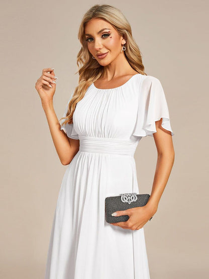 Chiffon Flowy Round Neckline A-Line Knee Length Wedding Guest Dress