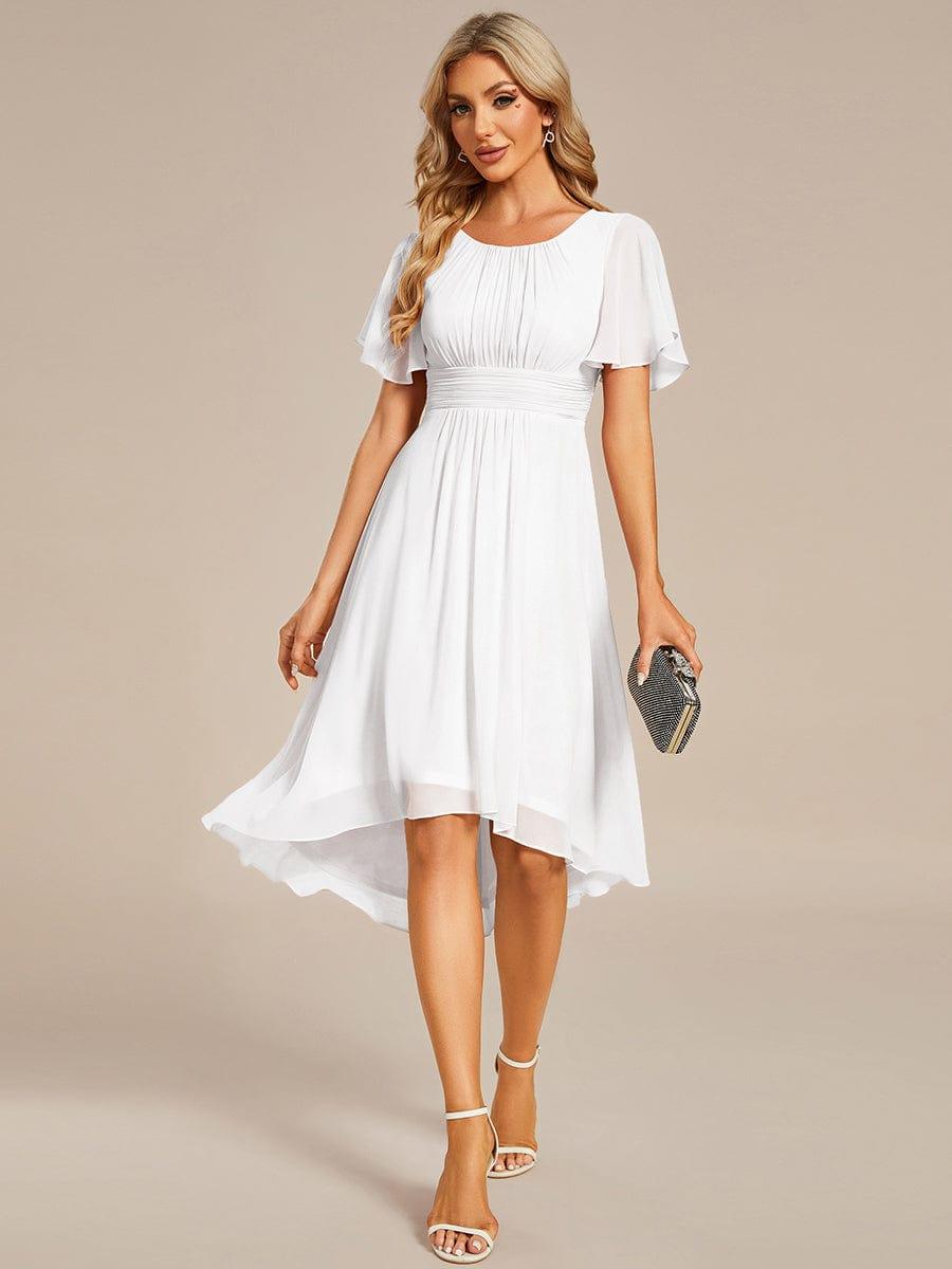 Chiffon Flowy Round Neckline A-Line Knee Length Wedding Guest Dress