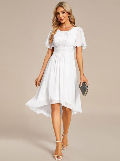 Chiffon Flowy Round Neckline A-Line Knee Length Wedding Guest Dress