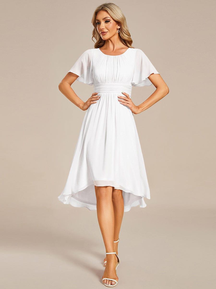 Chiffon Flowy Round Neckline A-Line Knee Length Wedding Guest Dress