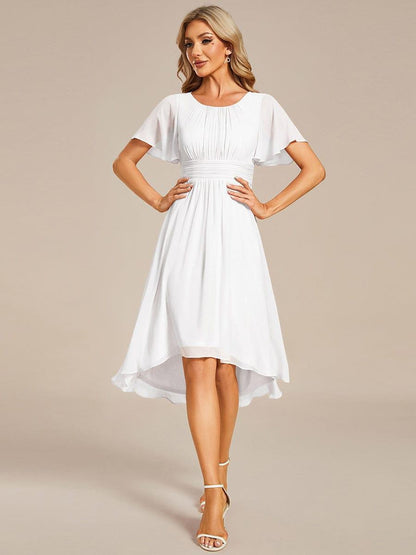 Chiffon Flowy Round Neckline A-Line Knee Length Wedding Guest Dress