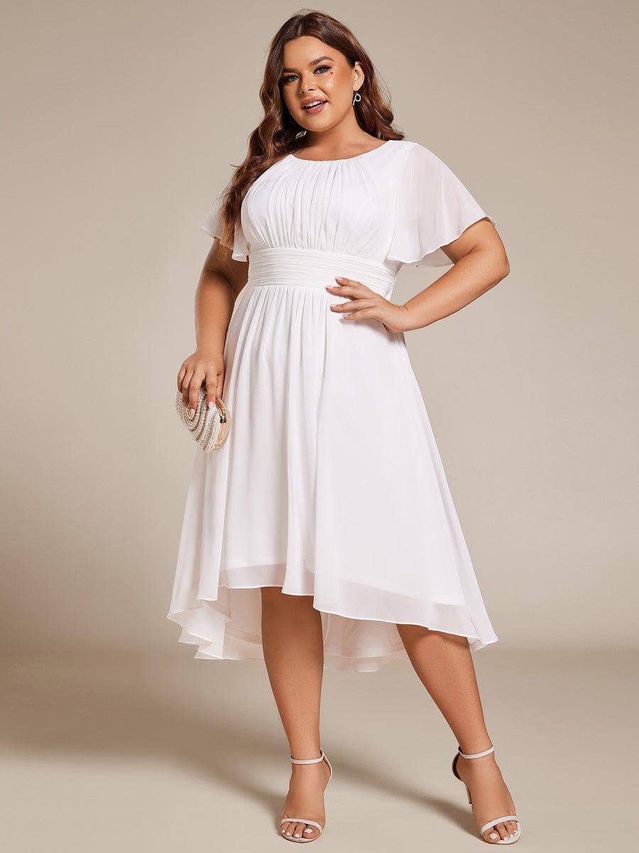 Chiffon Flowy Round Neckline A-Line Knee Length Wedding Guest Dress