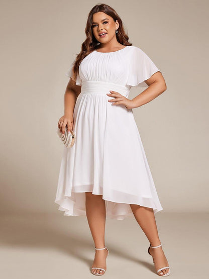 Chiffon Flowy Round Neckline A-Line Knee Length Wedding Guest Dress