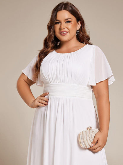 Chiffon Flowy Round Neckline A-Line Knee Length Wedding Guest Dress