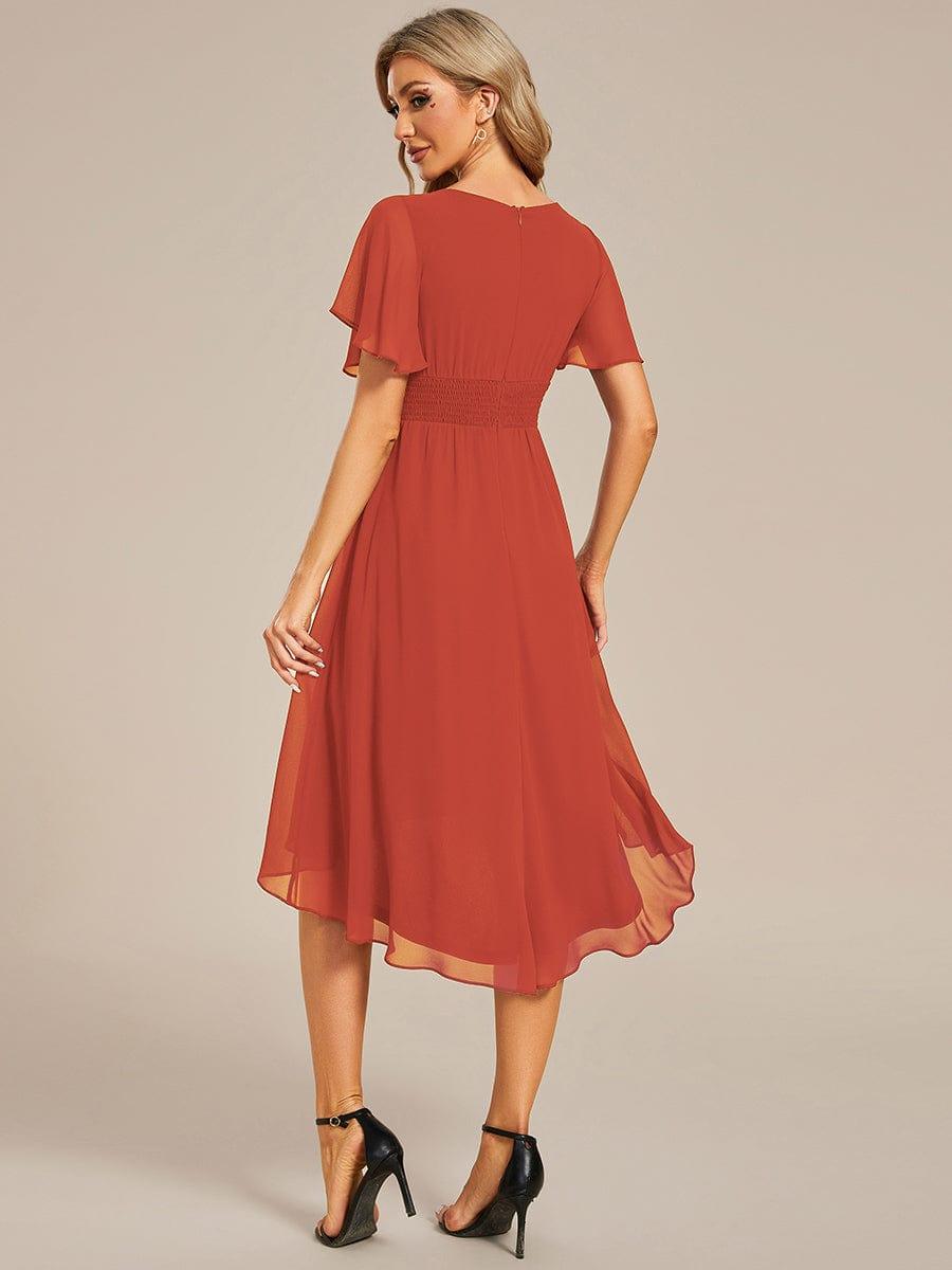 Chiffon Flowy Round Neckline A-Line Knee Length Wedding Guest Dress