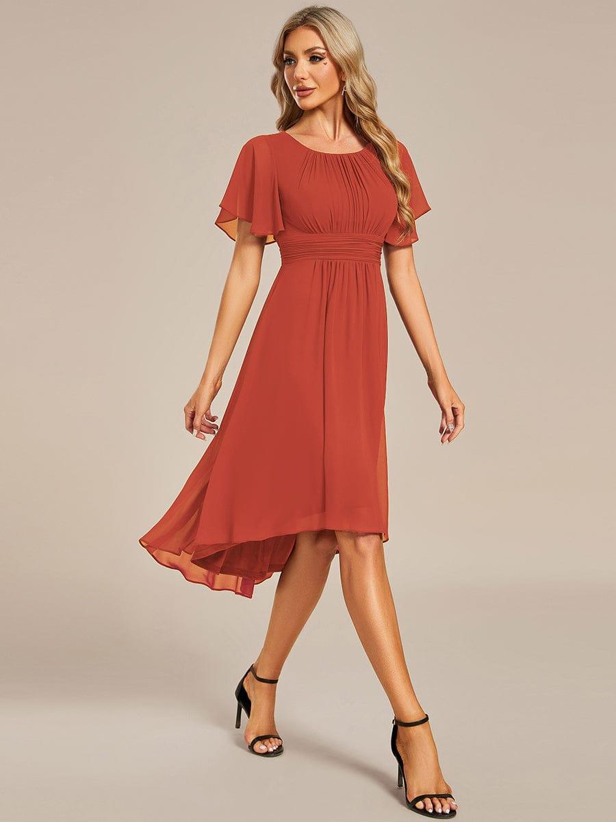 Chiffon Flowy Round Neckline A-Line Knee Length Wedding Guest Dress