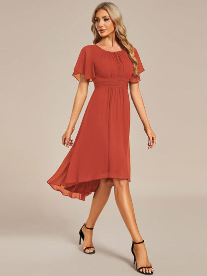 Chiffon Flowy Round Neckline A-Line Knee Length Wedding Guest Dress