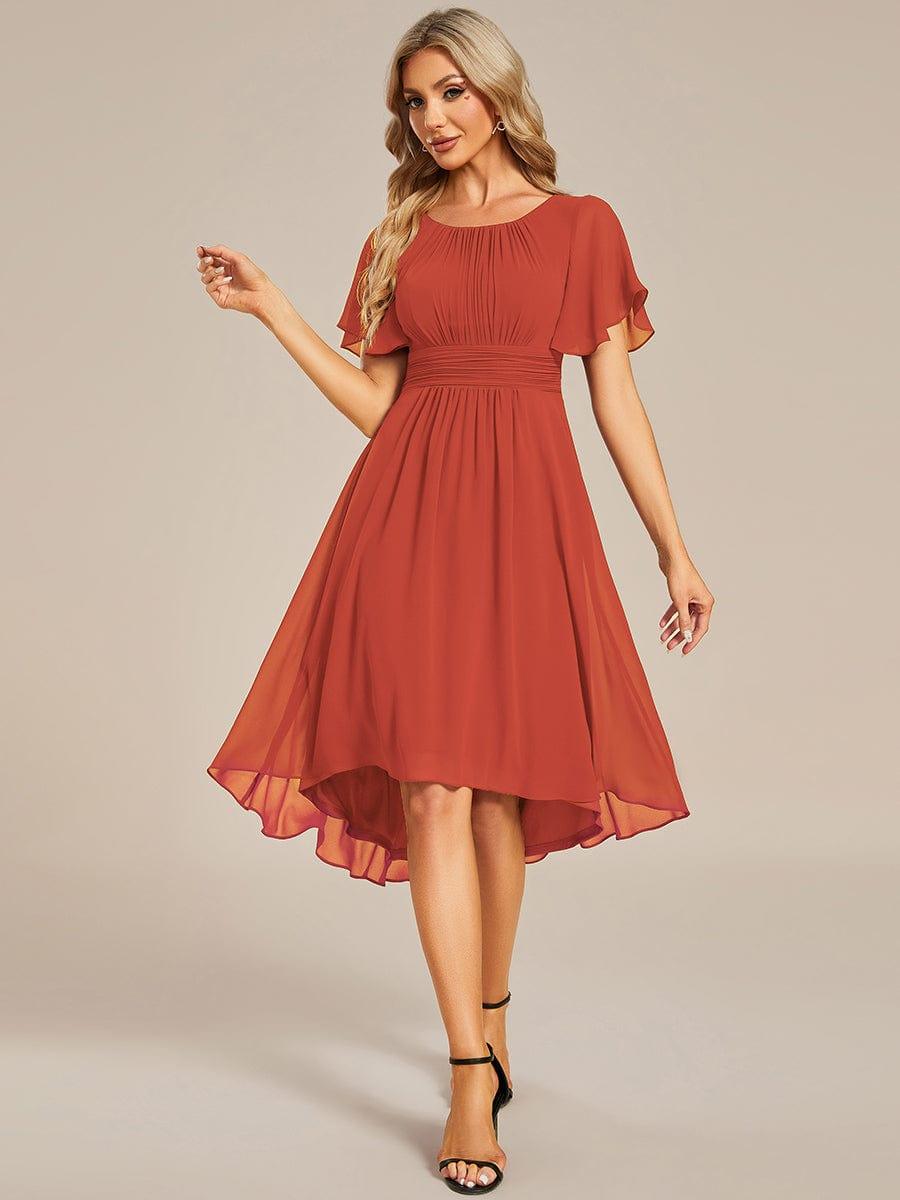 Chiffon Flowy Round Neckline A-Line Knee Length Wedding Guest Dress