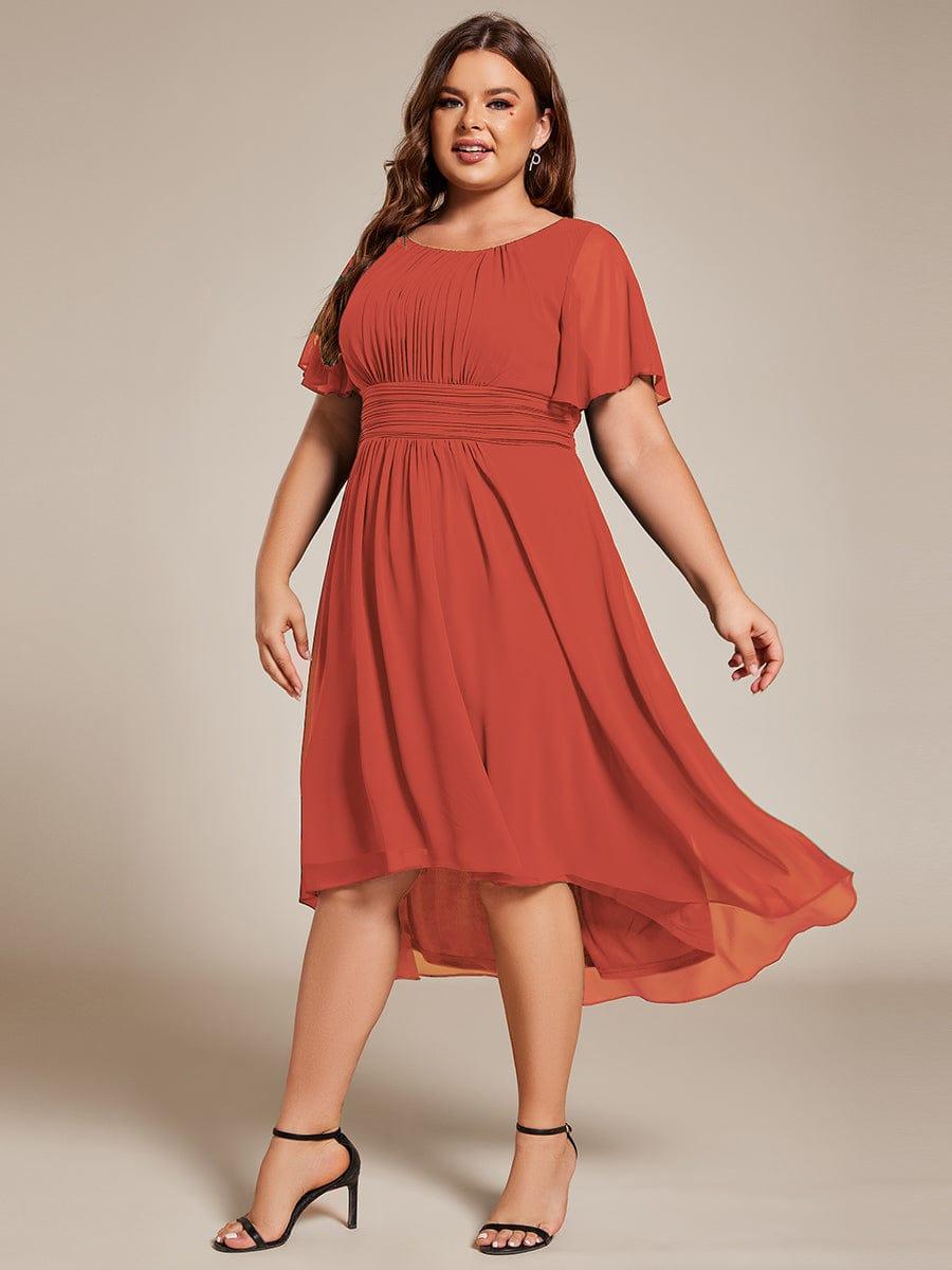Chiffon Flowy Round Neckline A-Line Knee Length Wedding Guest Dress