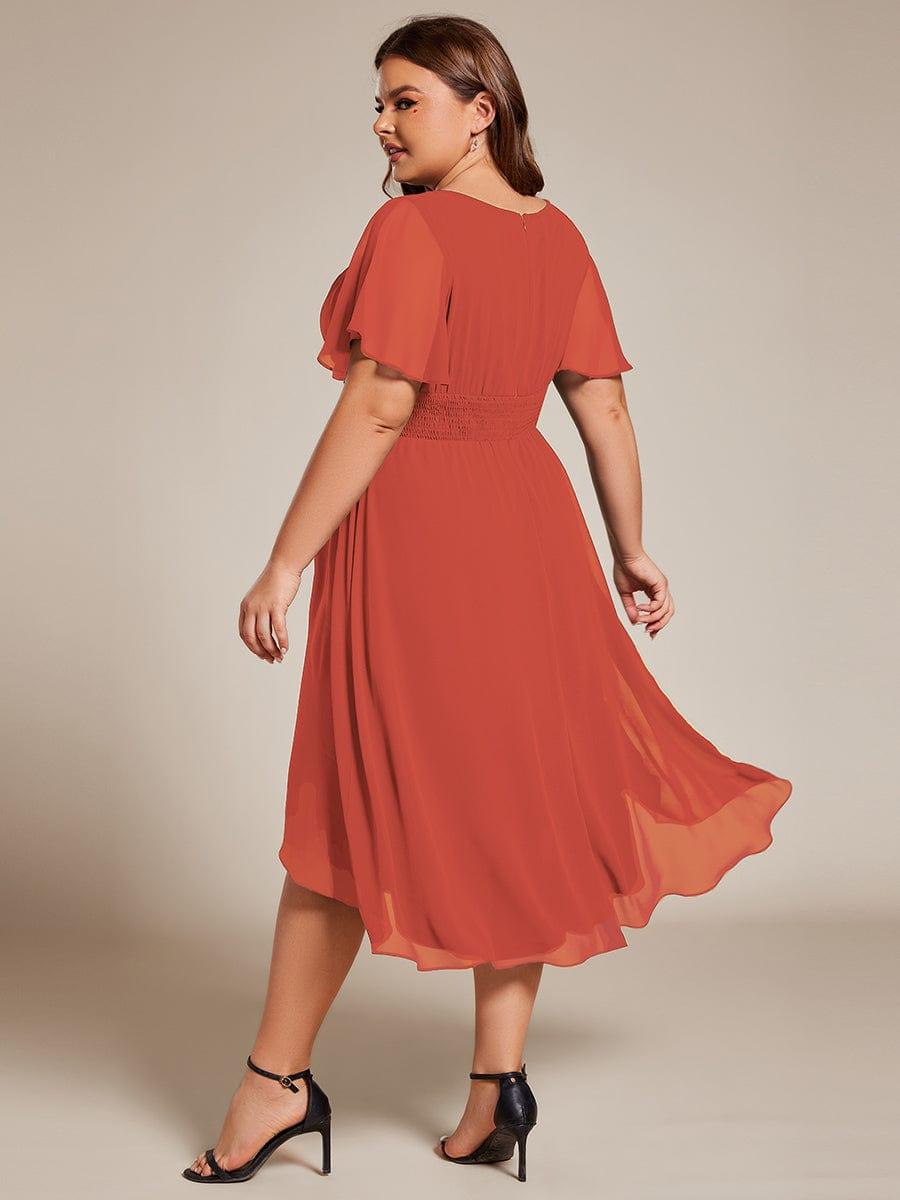 Chiffon Flowy Round Neckline A-Line Knee Length Wedding Guest Dress