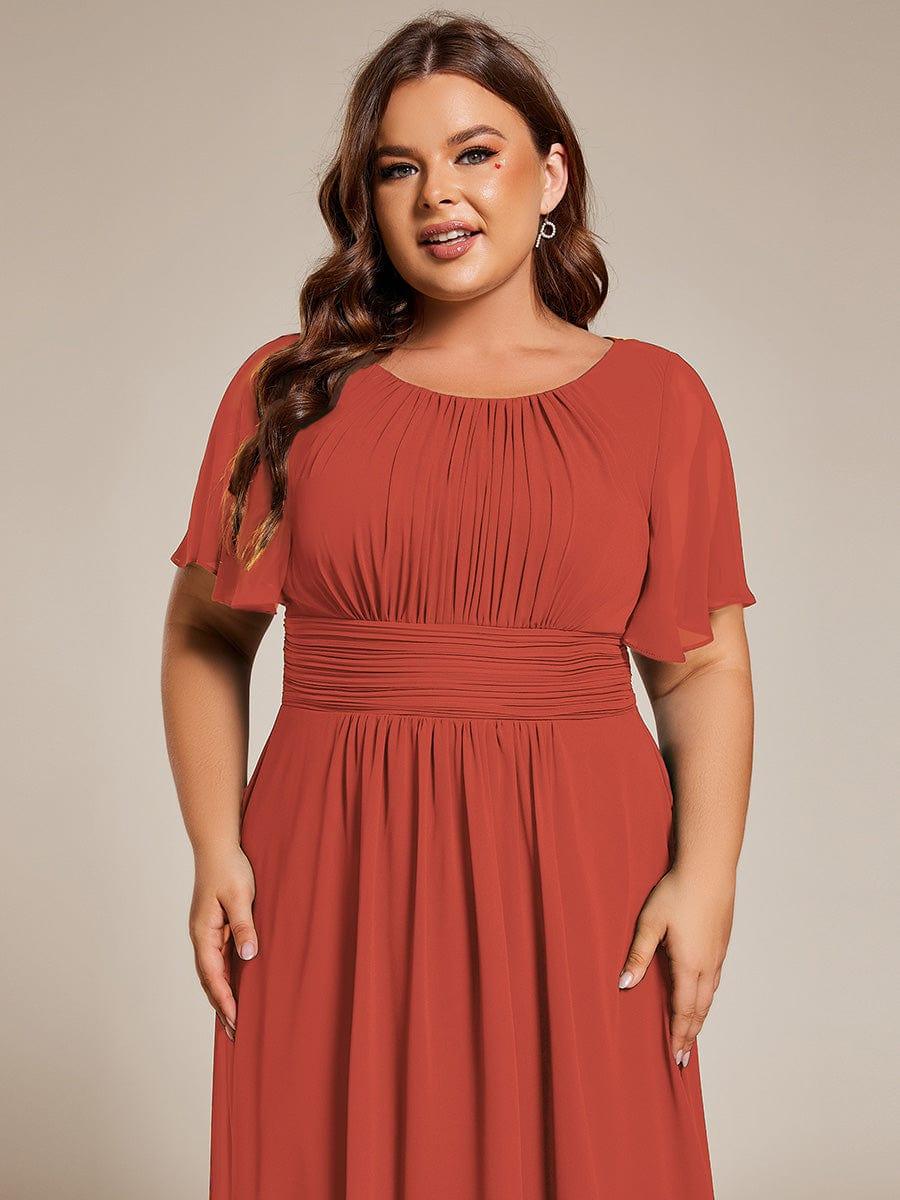 Chiffon Flowy Round Neckline A-Line Knee Length Wedding Guest Dress