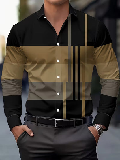 Edward | Modern Checkered Button Shirt — Khaki — Alfa Empire, view 1