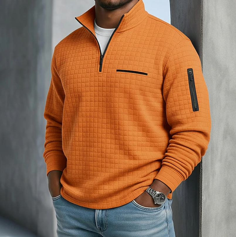 Edward | Casual Long Sleeve Waffle Sweater — Orange — Alfa Empire, view 1