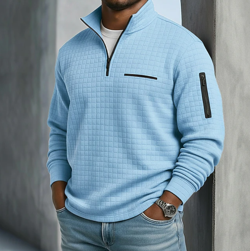 Edward | Casual Long Sleeve Waffle Sweater — Blue — Alfa Empire, view 2