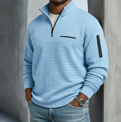 Edward | Casual Long Sleeve Waffle Sweater — Blue — Alfa Empire, view 2