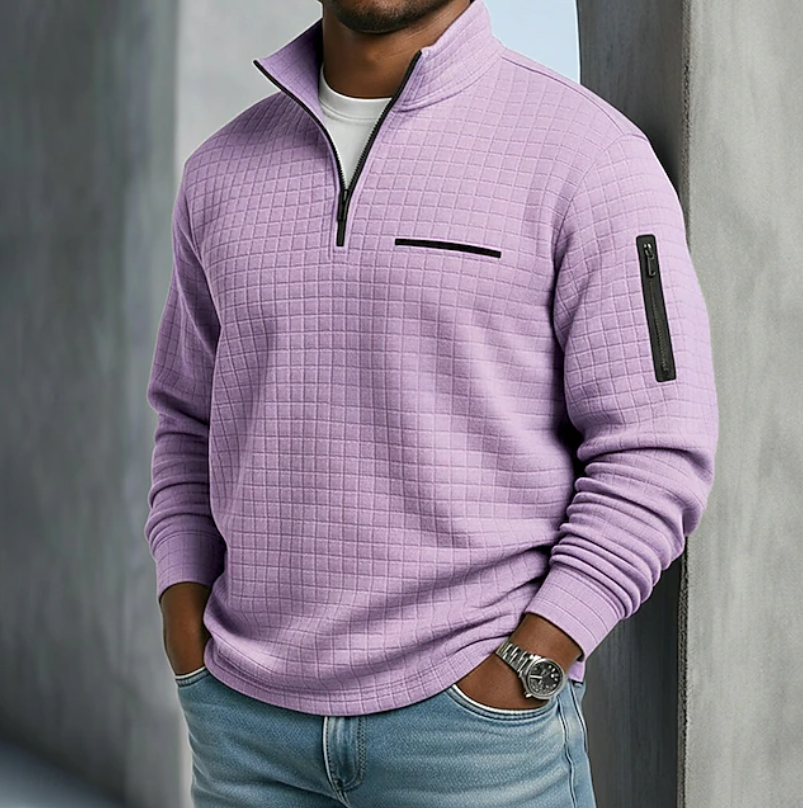 Edward | Casual Long Sleeve Waffle Sweater — Purple — Alfa Empire, view 3