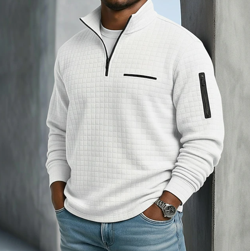 Edward | Casual Long Sleeve Waffle Sweater — White — Alfa Empire, view 4