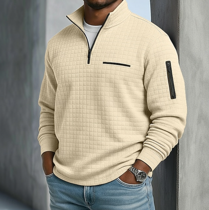 Edward | Casual Long Sleeve Waffle Sweater — Beige — Alfa Empire, view 5