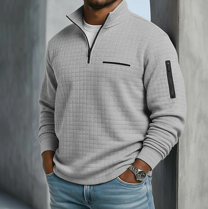 Edward | Casual Long Sleeve Waffle Sweater — Grey — Alfa Empire, view 6