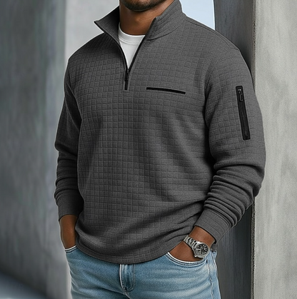 Edward | Casual Long Sleeve Waffle Sweater — Dark Grey — Alfa Empire, view 7