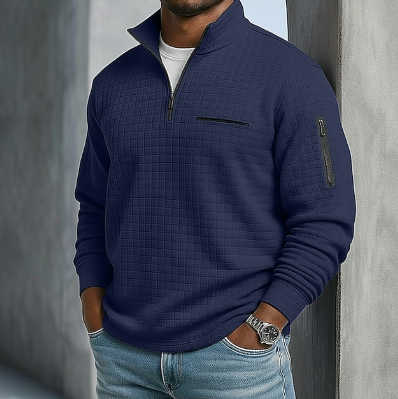 Edward | Casual Long Sleeve Waffle Sweater — Navy Blue — Alfa Empire, view 8