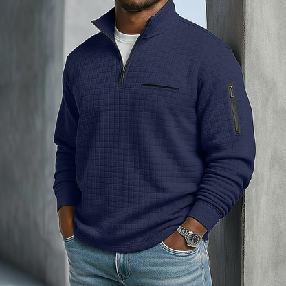 Edward | Casual Long Sleeve Waffle Sweater — Navy Blue — Alfa Empire, view 8