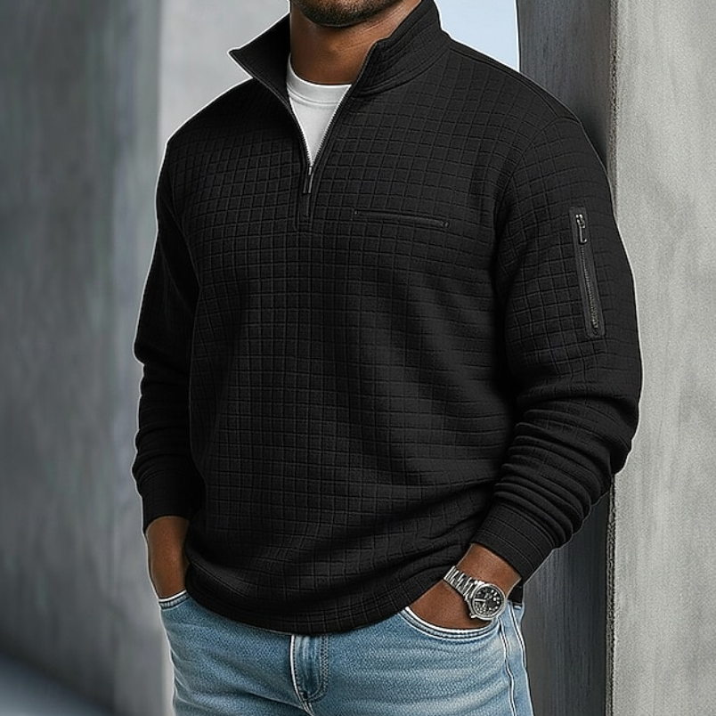 Edward | Casual Long Sleeve Waffle Sweater — Black — Alfa Empire, view 9
