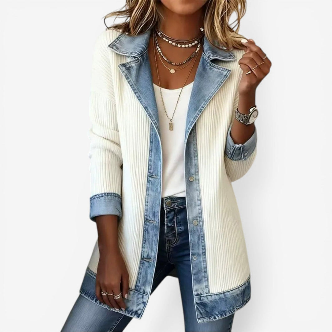 Elaine | Refined Layered Collar Button Jacket — White — Alfa Empire, view 1
