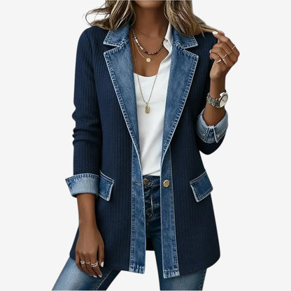 Elaine | Refined Layered Collar Button Jacket — Navy Blue — Alfa Empire, view 6