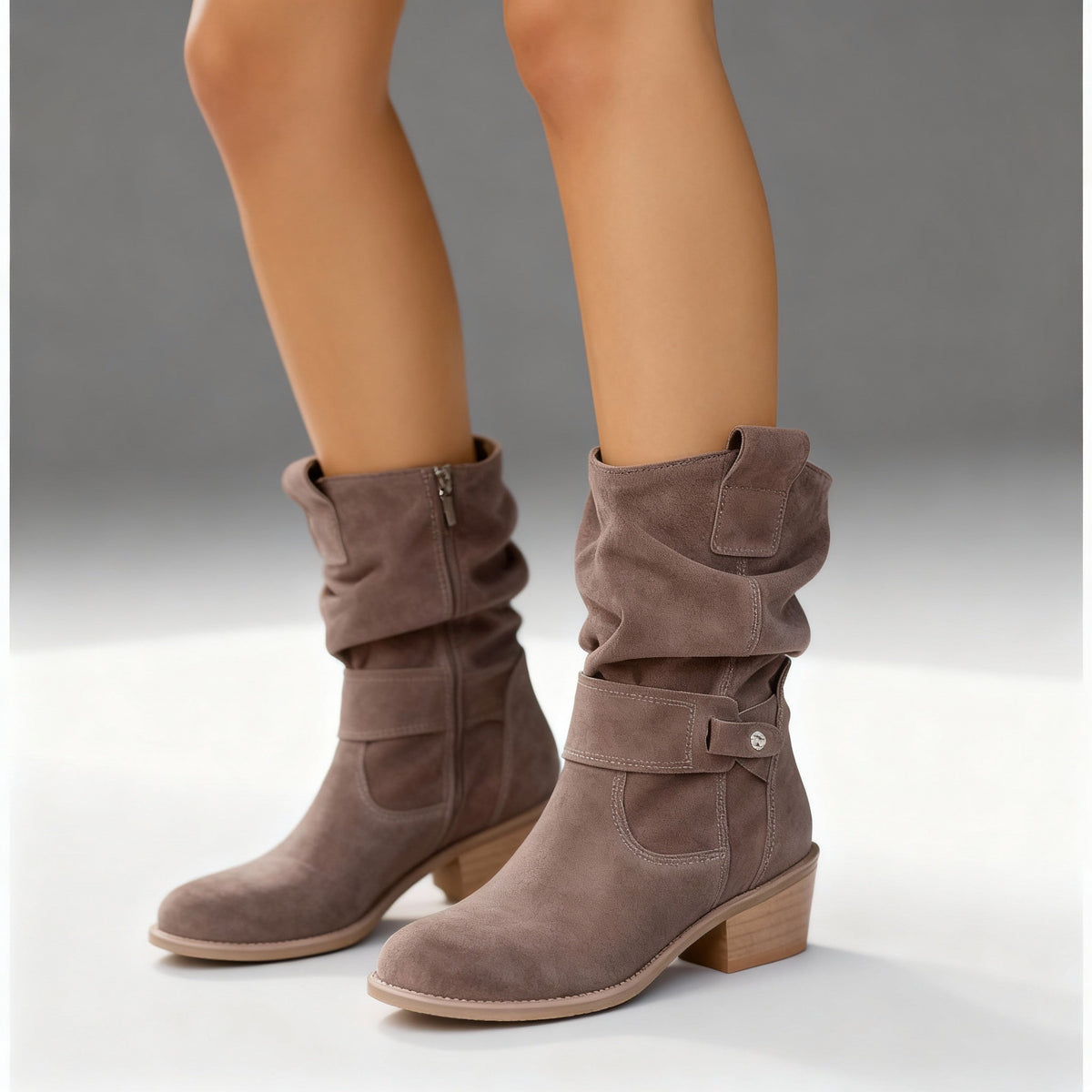 Eleanor | Slouch Mid-Calf Boots — Alabaster Beige — Alfa Empire, view 3