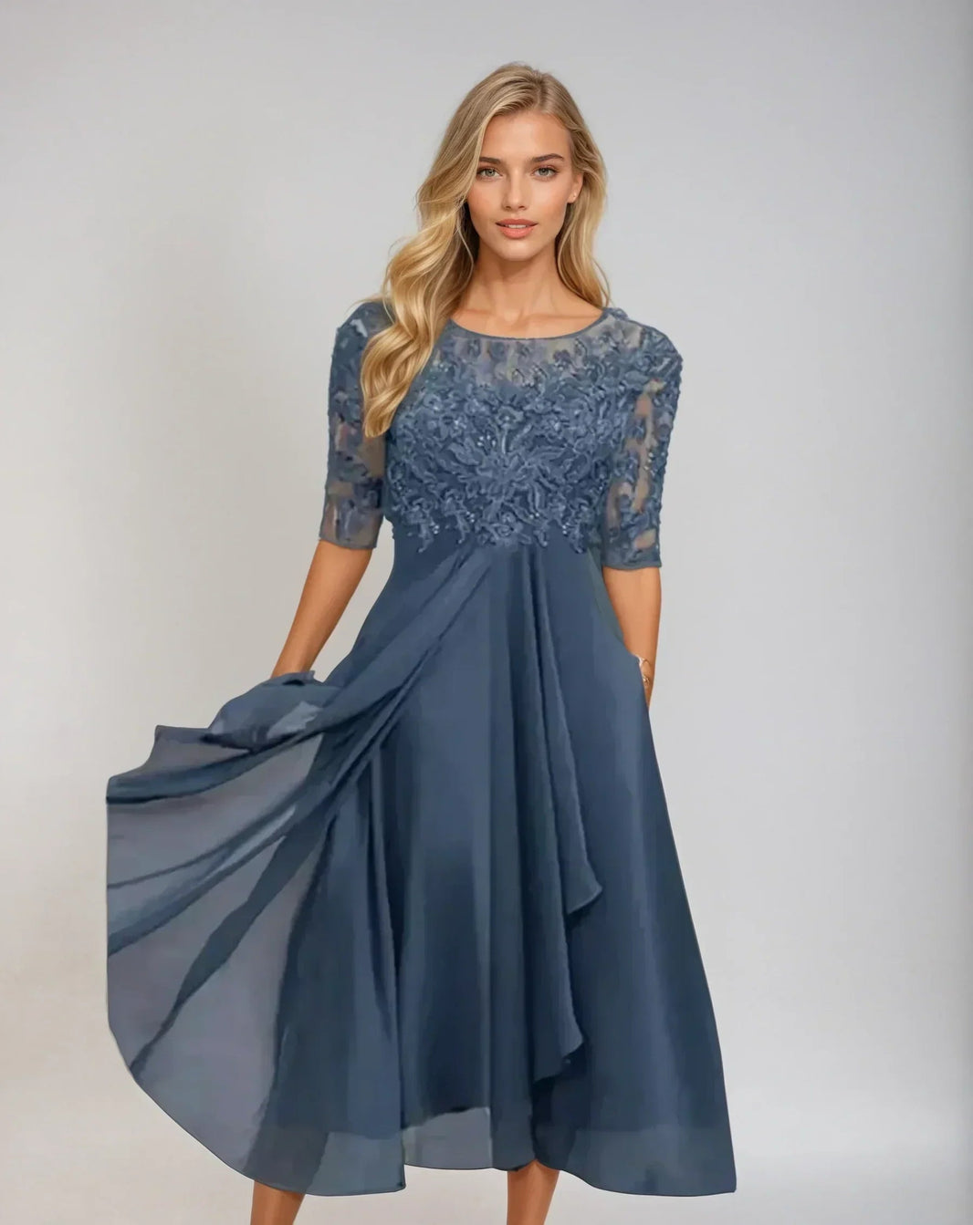 Eleanor | Refined Lace Dress — Blue — Alfa Empire, view 1