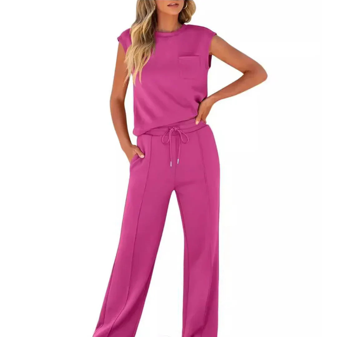Eleanor | Casual Summer Soft Lounge Set — Rose Red — Alfa Empire, view 3
