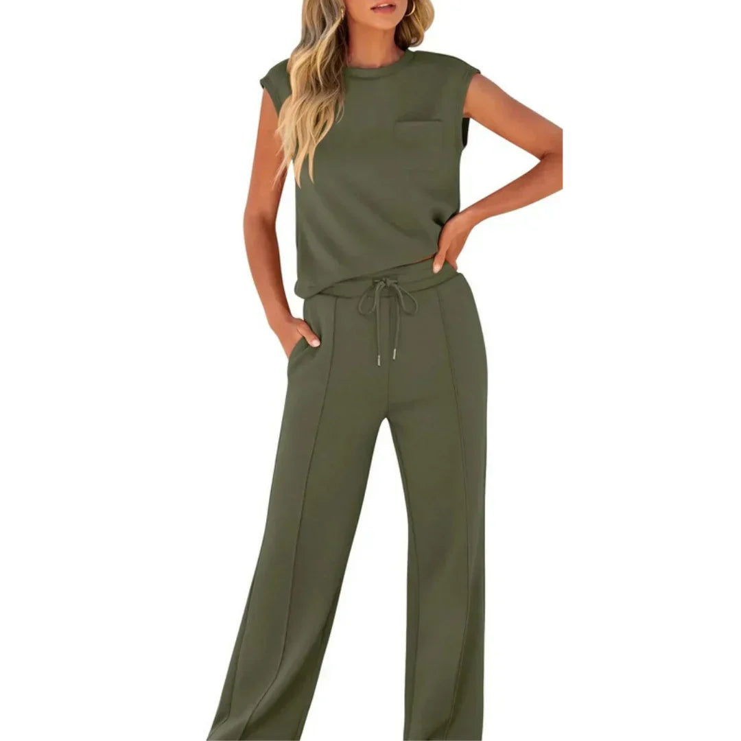 Eleanor | Casual Summer Soft Lounge Set — Army Green — Alfa Empire, view 6