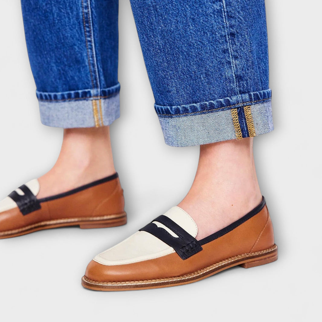 Elena | Modern Color-Block Round-Toe Loafer — White — Alfa Empire, view 1