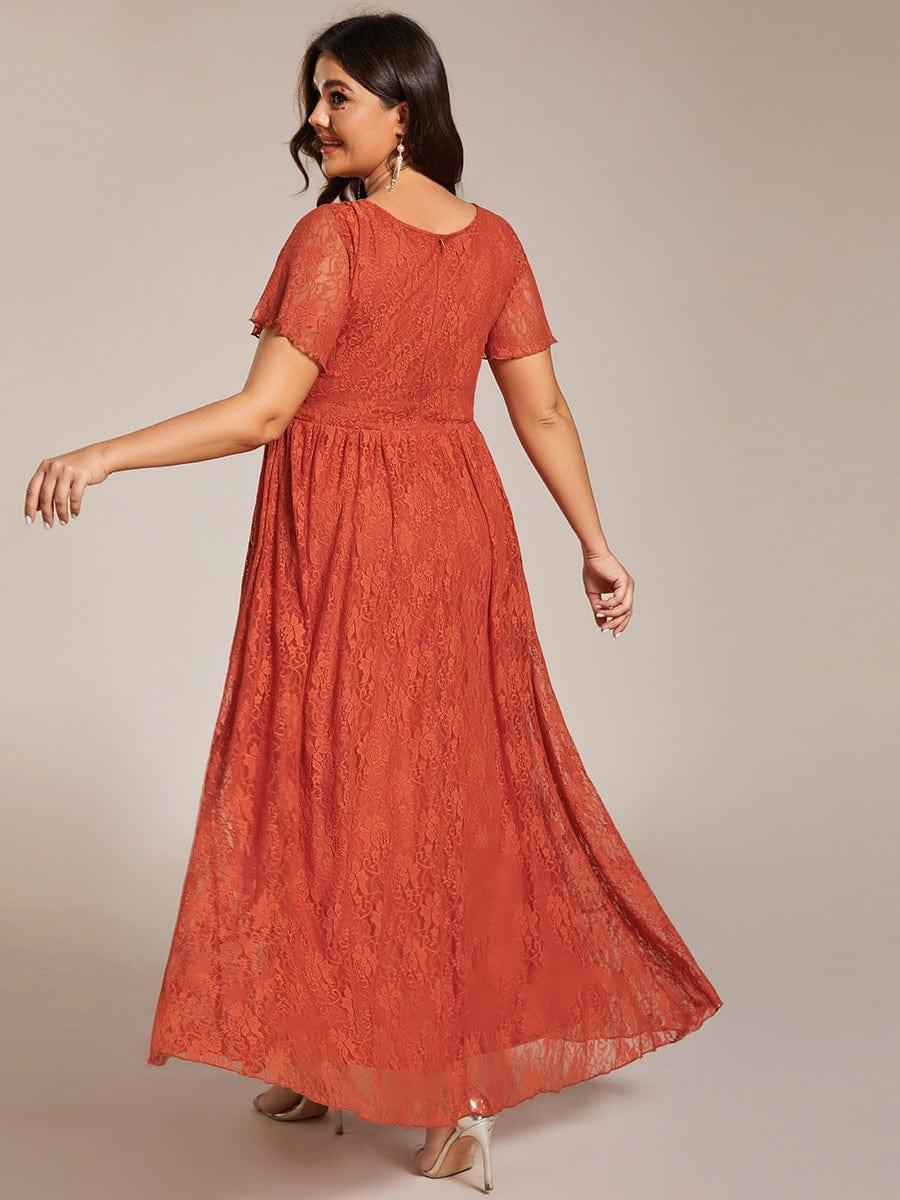 Lace Pleated V-Neck Short Sleeve Ruffled Wedding Guest Dress