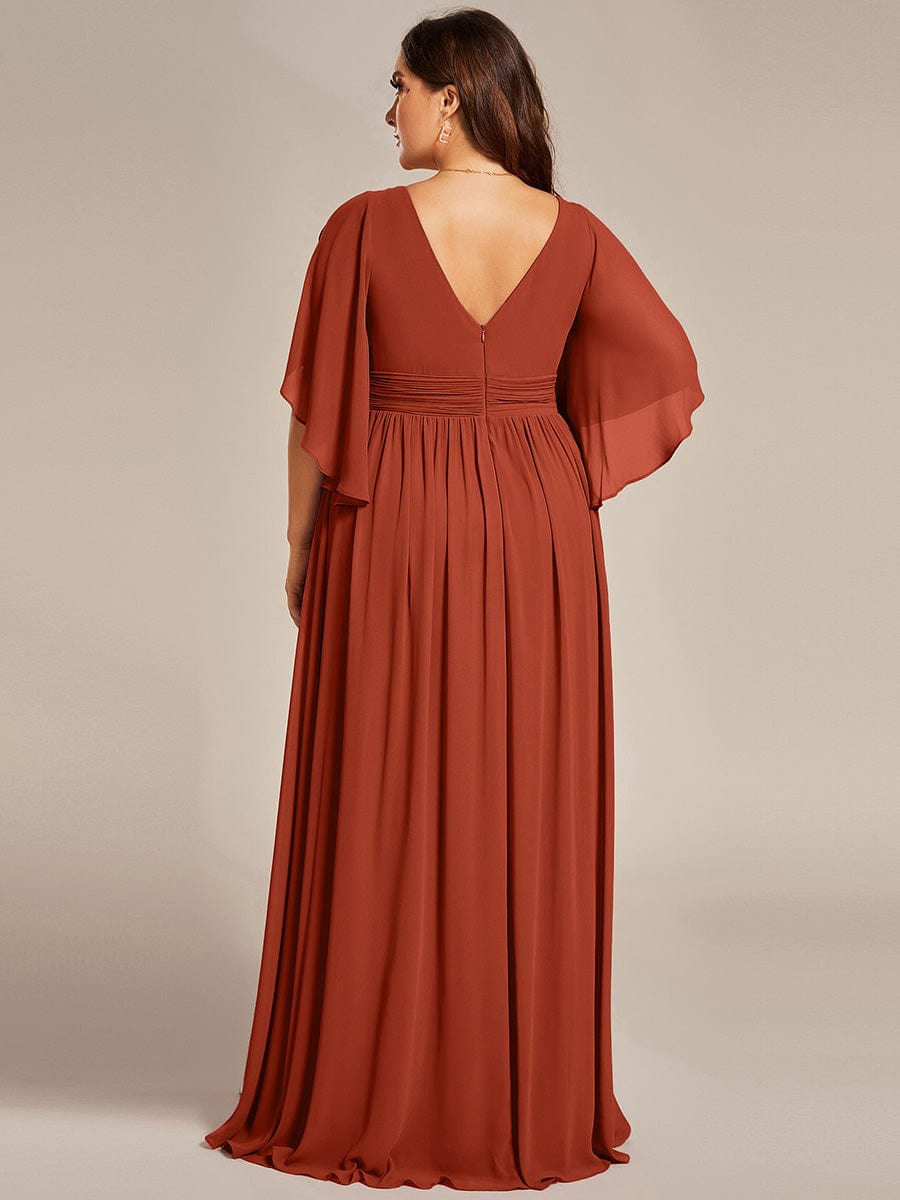 Plus Size Chiffon Half Sleeve Pleated A-Line V-Neck Bridesmaid Dress