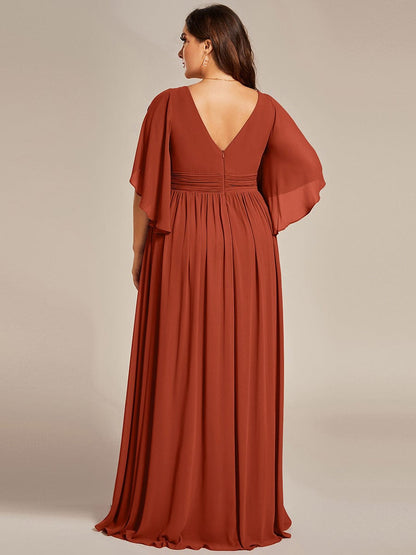 Plus Size Chiffon Half Sleeve Pleated A-Line V-Neck Bridesmaid Dress