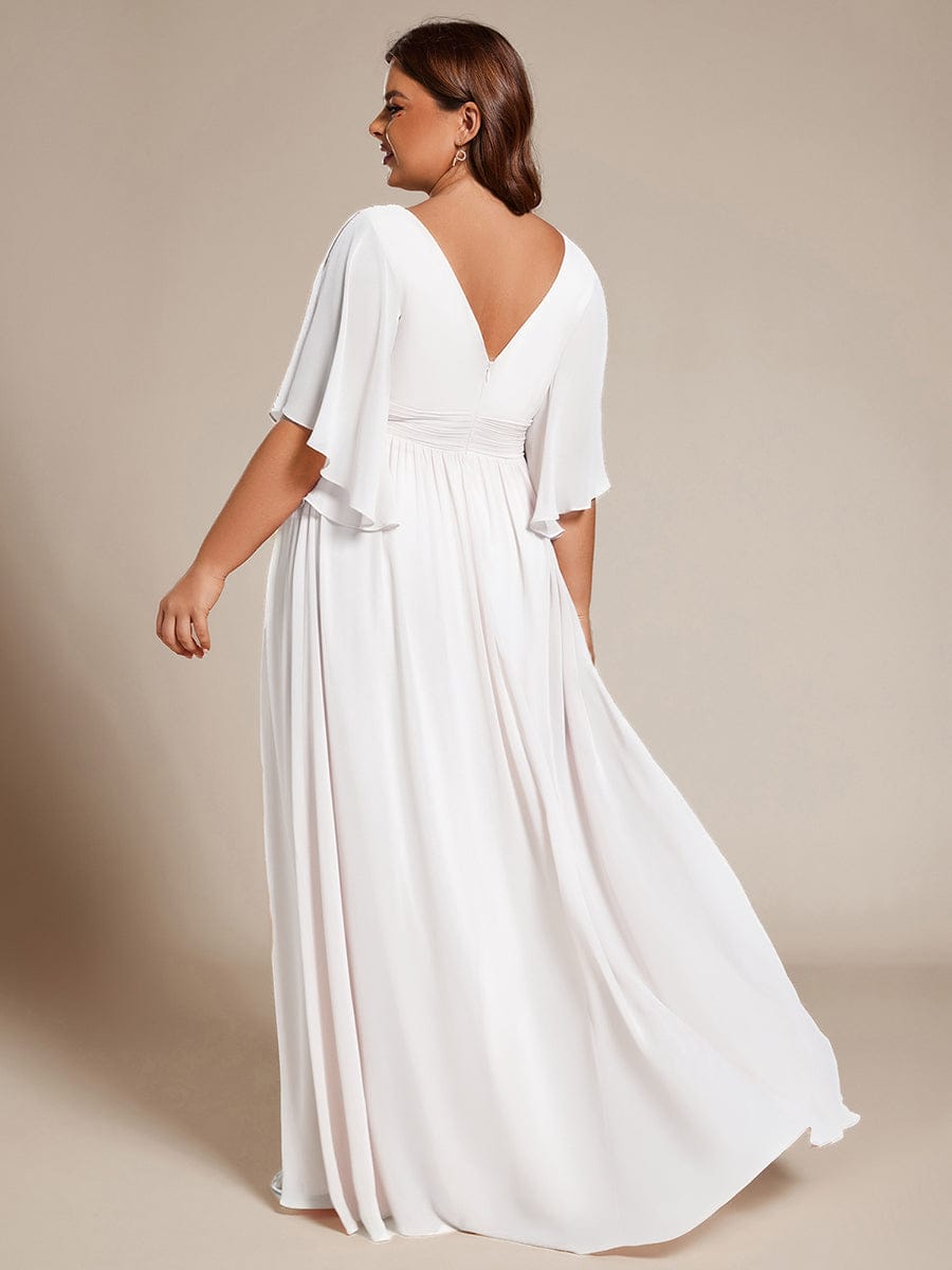 Plus Size Chiffon Half Sleeve Pleated A-Line V-Neck Bridesmaid Dress