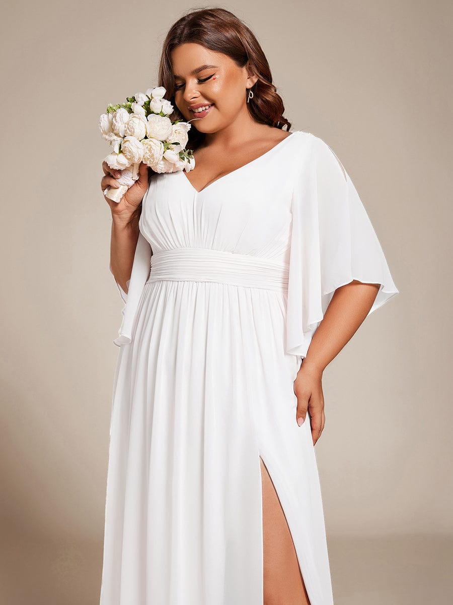 Plus Size Chiffon Half Sleeve Pleated A-Line V-Neck Bridesmaid Dress