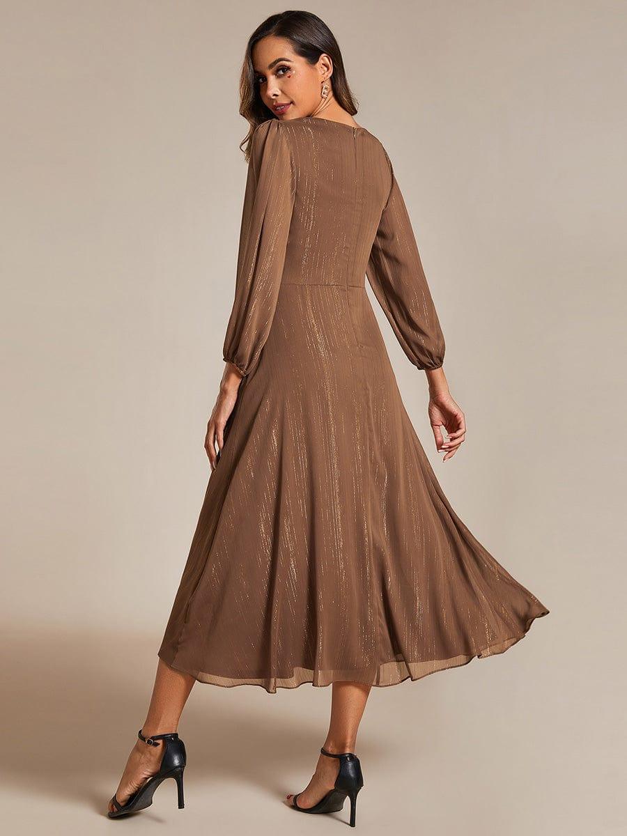 Glitter Twist Knot See-Through Long Sleeve Wedding Guest Dress