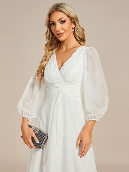 Glitter Twist Knot See-Through Long Sleeve Wedding Guest Dress