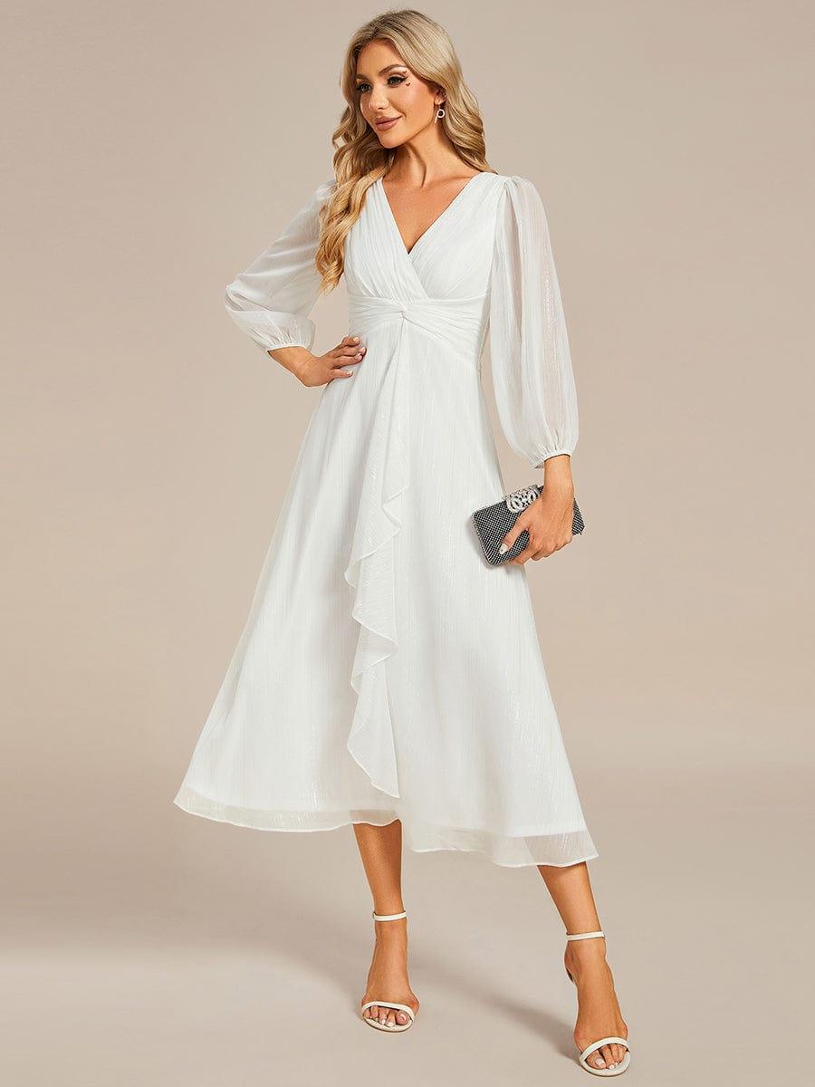 Glitter Twist Knot See-Through Long Sleeve Wedding Guest Dress