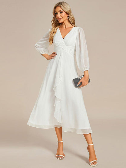 Glitter Twist Knot See-Through Long Sleeve Wedding Guest Dress