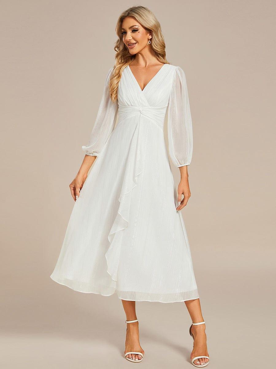Glitter Twist Knot See-Through Long Sleeve Wedding Guest Dress