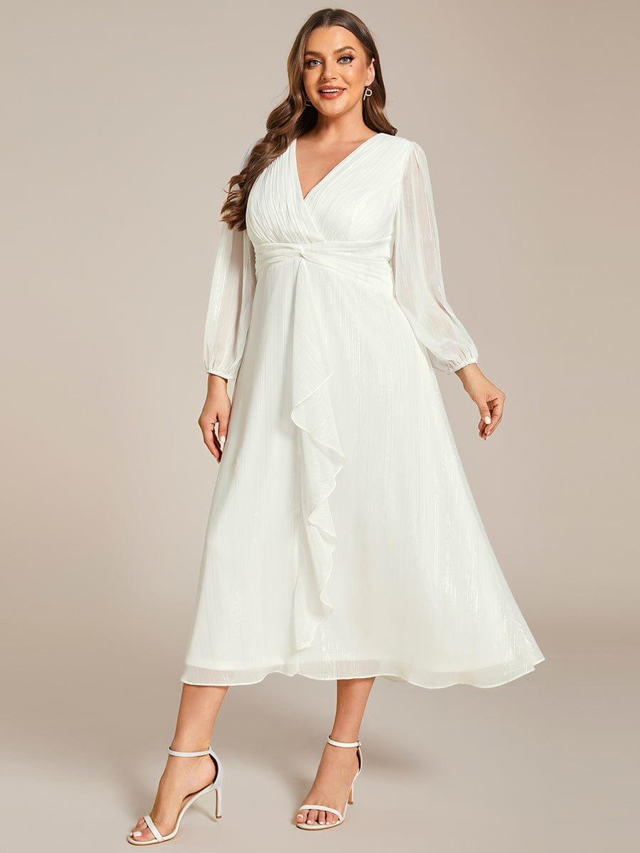 Glitter Twist Knot See-Through Long Sleeve Wedding Guest Dress