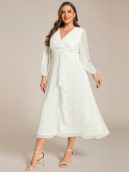 Glitter Twist Knot See-Through Long Sleeve Wedding Guest Dress
