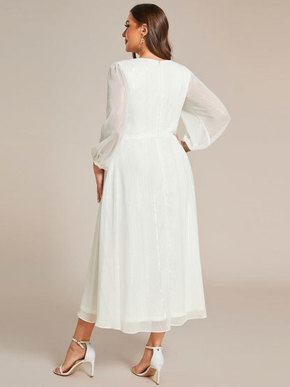 Glitter Twist Knot See-Through Long Sleeve Wedding Guest Dress