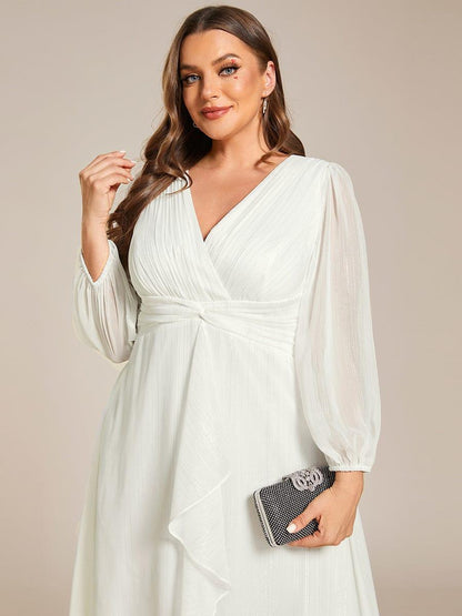 Glitter Twist Knot See-Through Long Sleeve Wedding Guest Dress