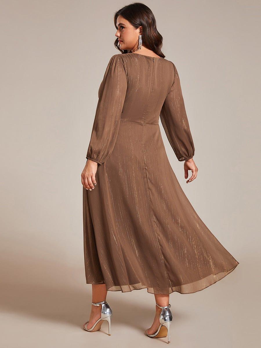 Glitter Twist Knot See-Through Long Sleeve Wedding Guest Dress